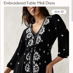 Free People Embroidered MIDI Fable Dress Black